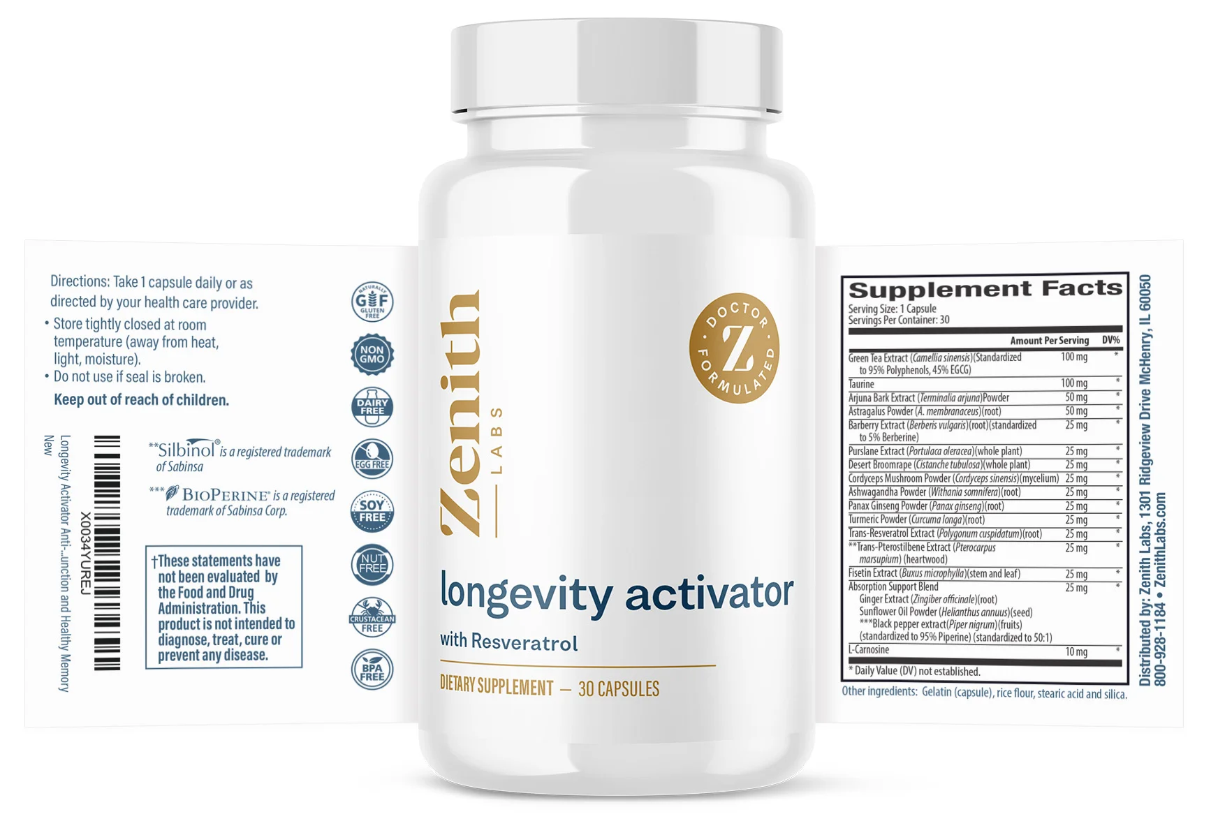 Longevity Activator Product Label